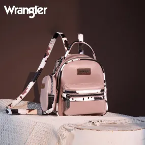 WG102-8600  Wrangler Cow Print  Trimmed Mini Backpack With Coin Pouch - Pink