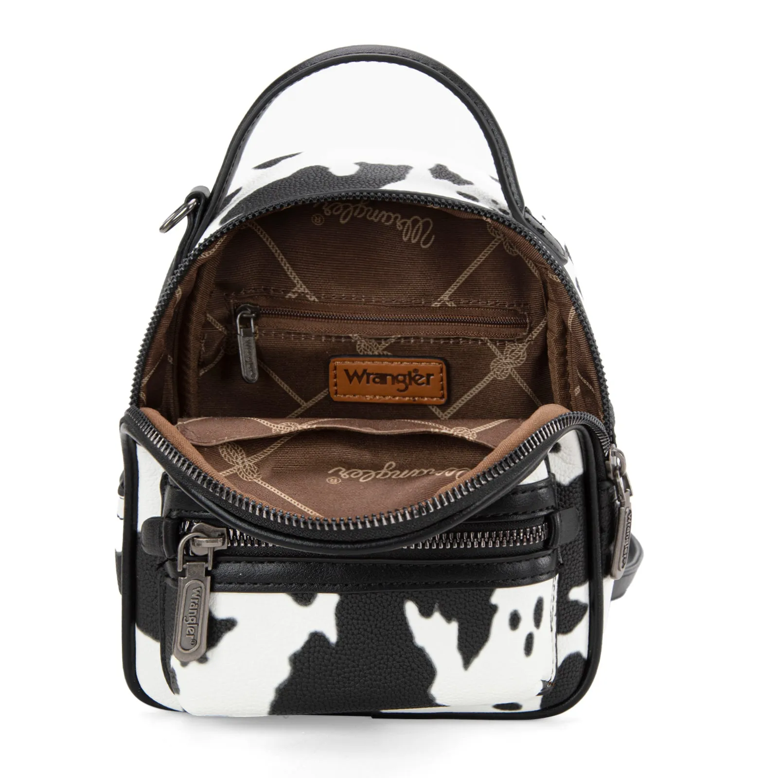 WG133-8600  Wrangler Cow Print Mini Backpack With Coin Pouch - Black