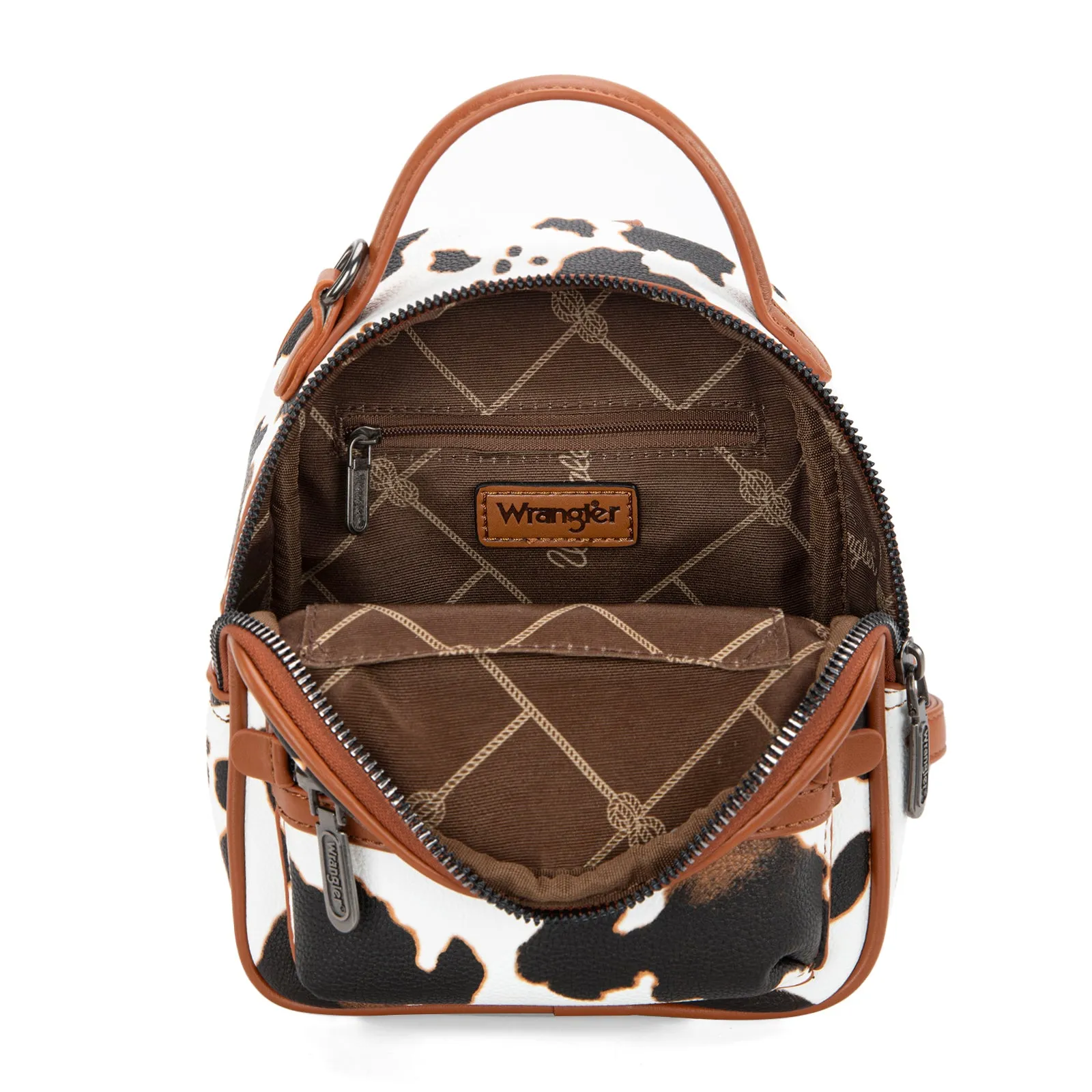 WG133-8600  Wrangler Cow Print Mini Backpack With Coin Pouch - Brown