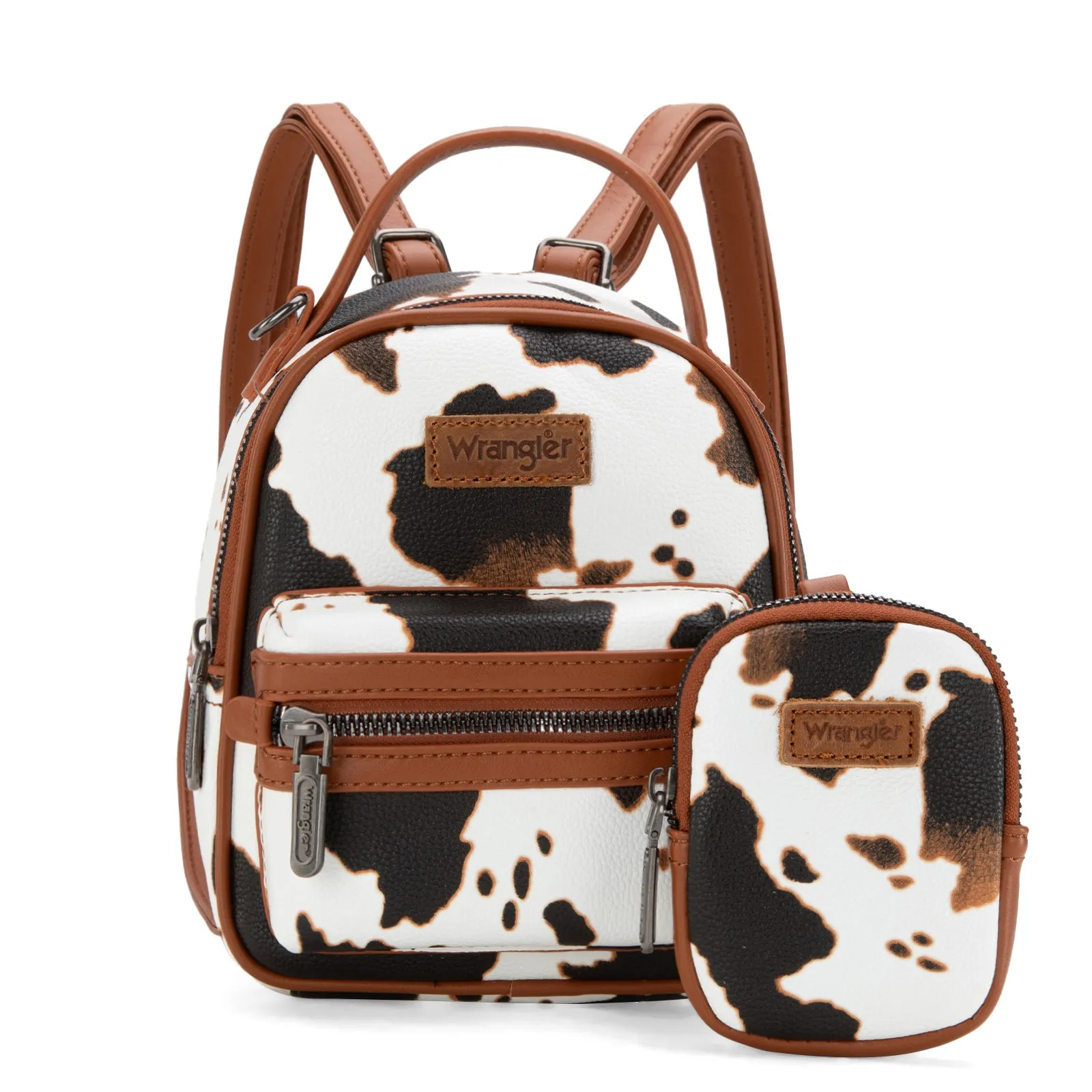 WG133-8600  Wrangler Cow Print Mini Backpack With Coin Pouch - Brown