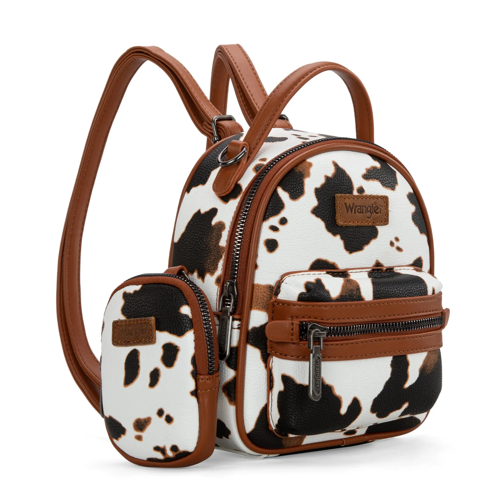 WG133-8600  Wrangler Cow Print Mini Backpack With Coin Pouch - Brown