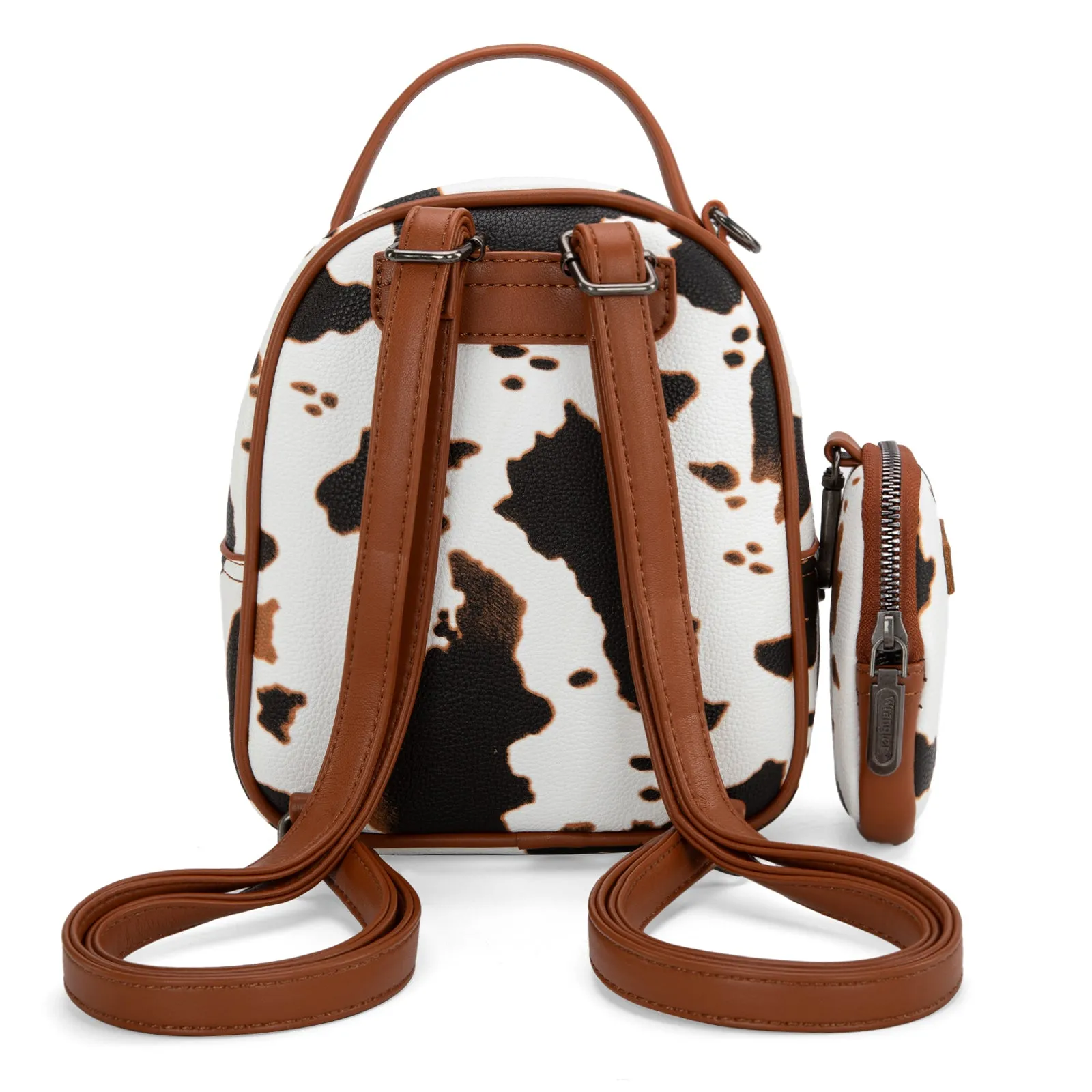 WG133-8600  Wrangler Cow Print Mini Backpack With Coin Pouch - Brown