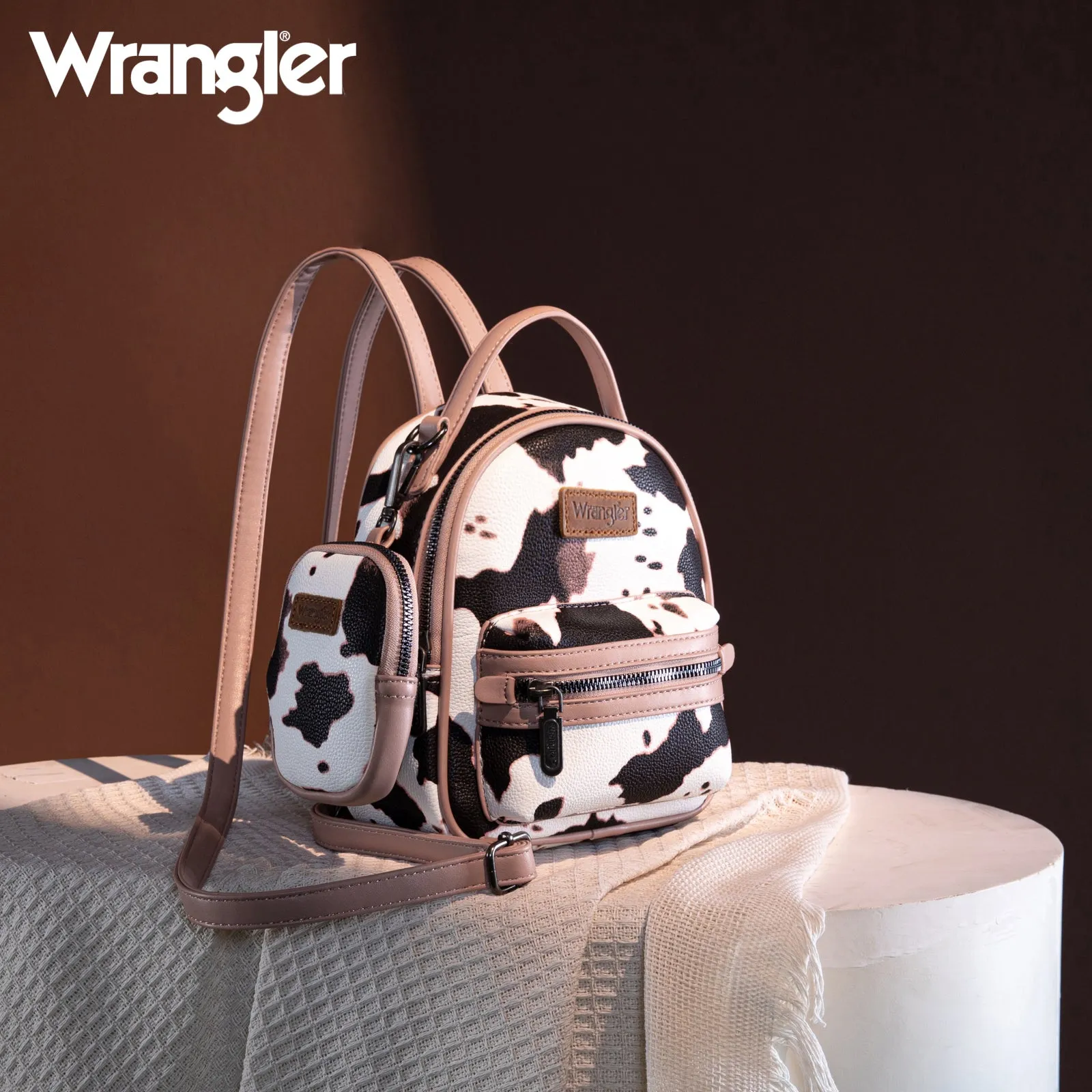 WG133-8600  Wrangler Cow Print Mini Backpack With Coin Pouch - Pink