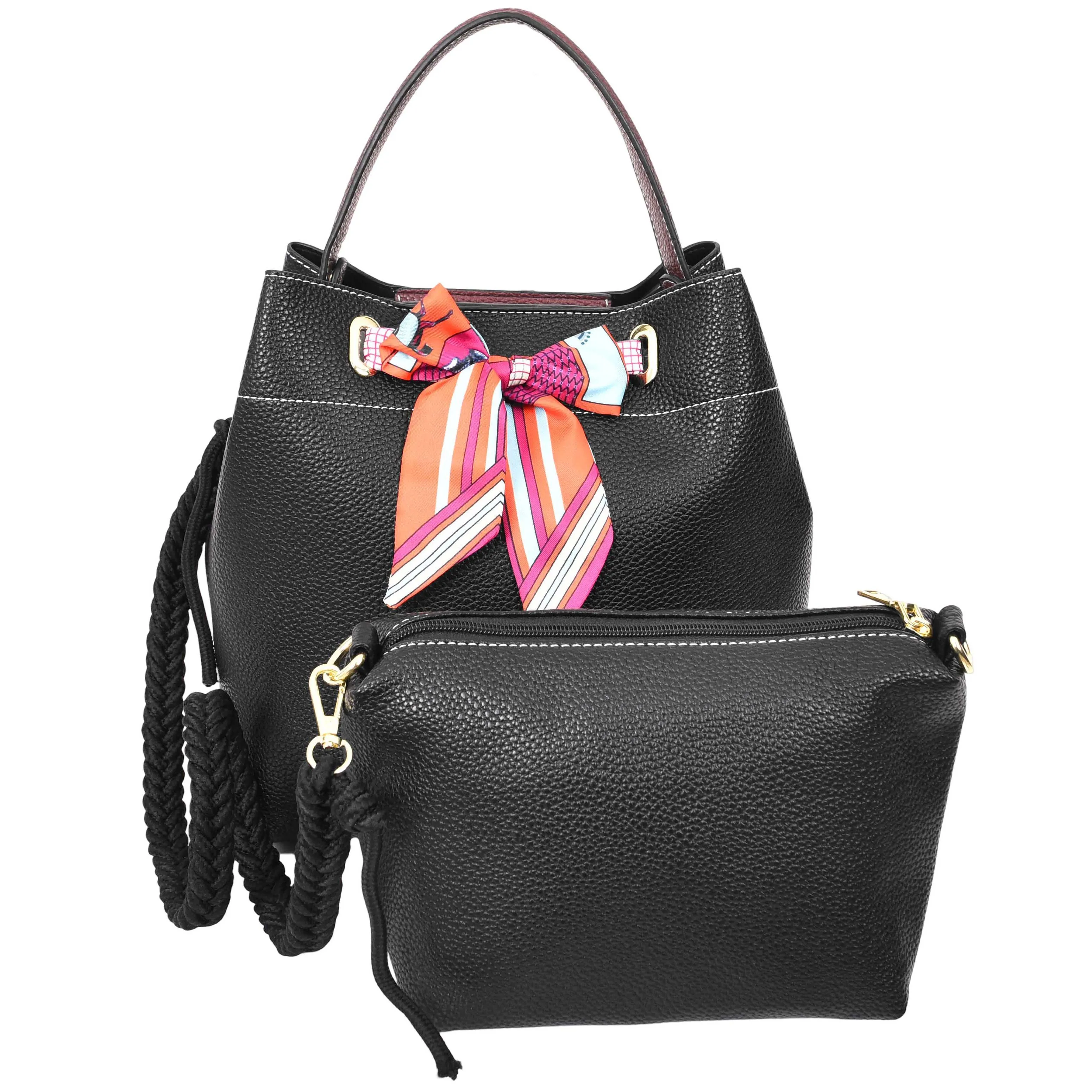 Women PU Leather Handbag Removable Pouch Fashion Crossbody Bag A862 Black