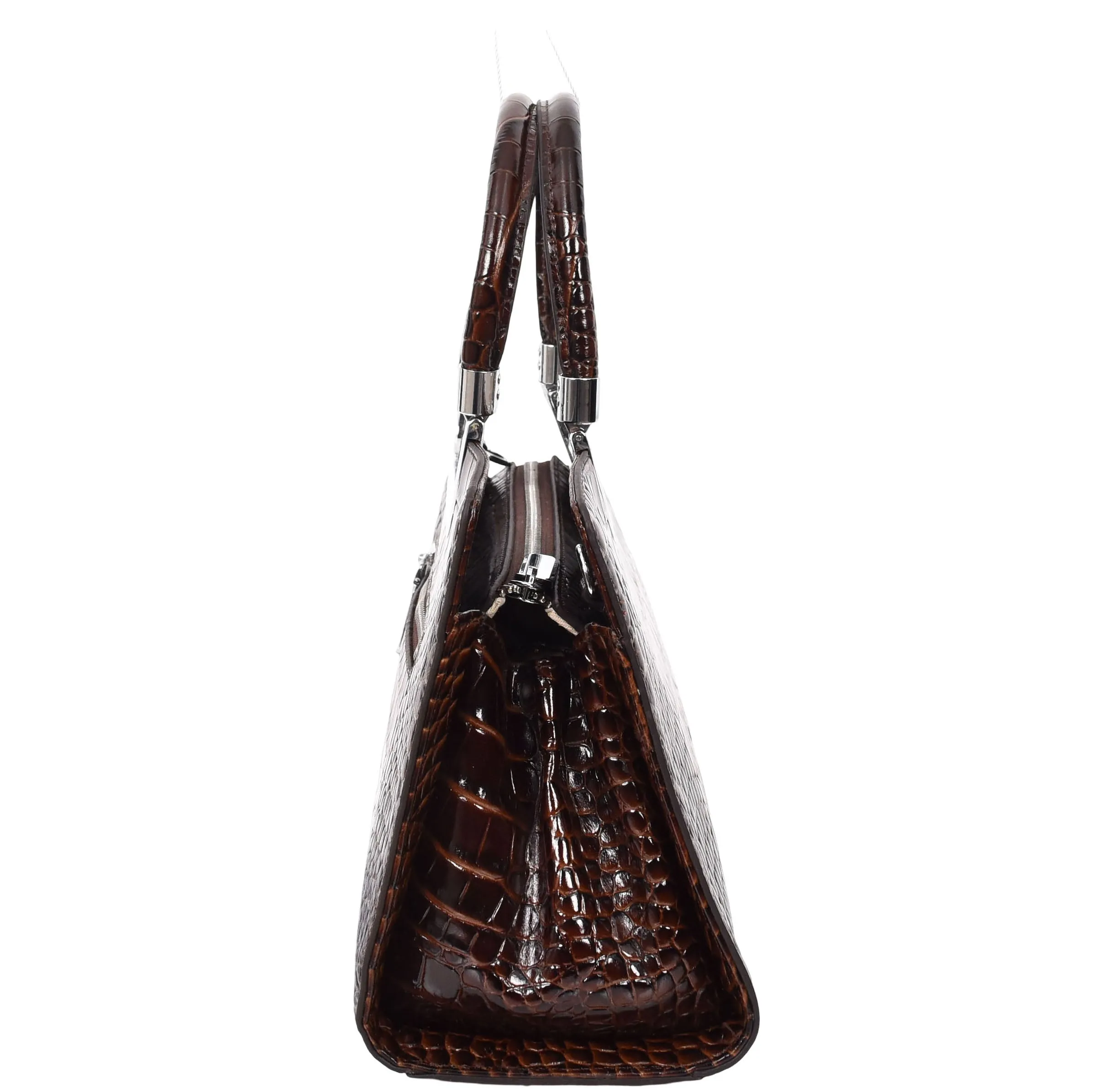 Womens Leather Handbag Croc-Print Casual Fashion Top Handle Tote Bag A880 Brown