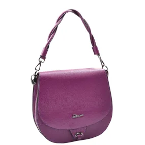 Womens Premium Leather Shoulder Saddle Bag Multi Pocket Handbag A6080 Purple