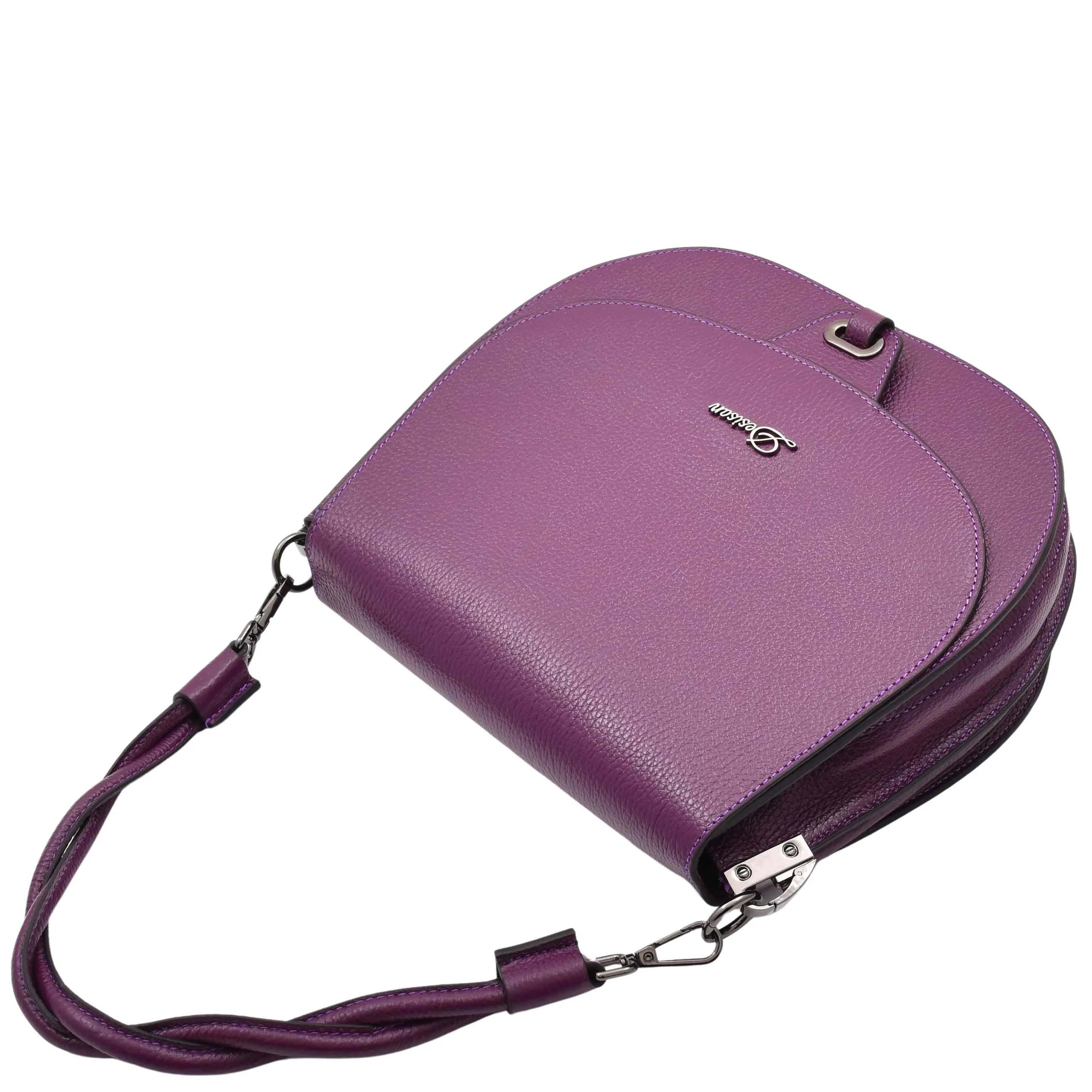 Womens Premium Leather Shoulder Saddle Bag Multi Pocket Handbag A6080 Purple