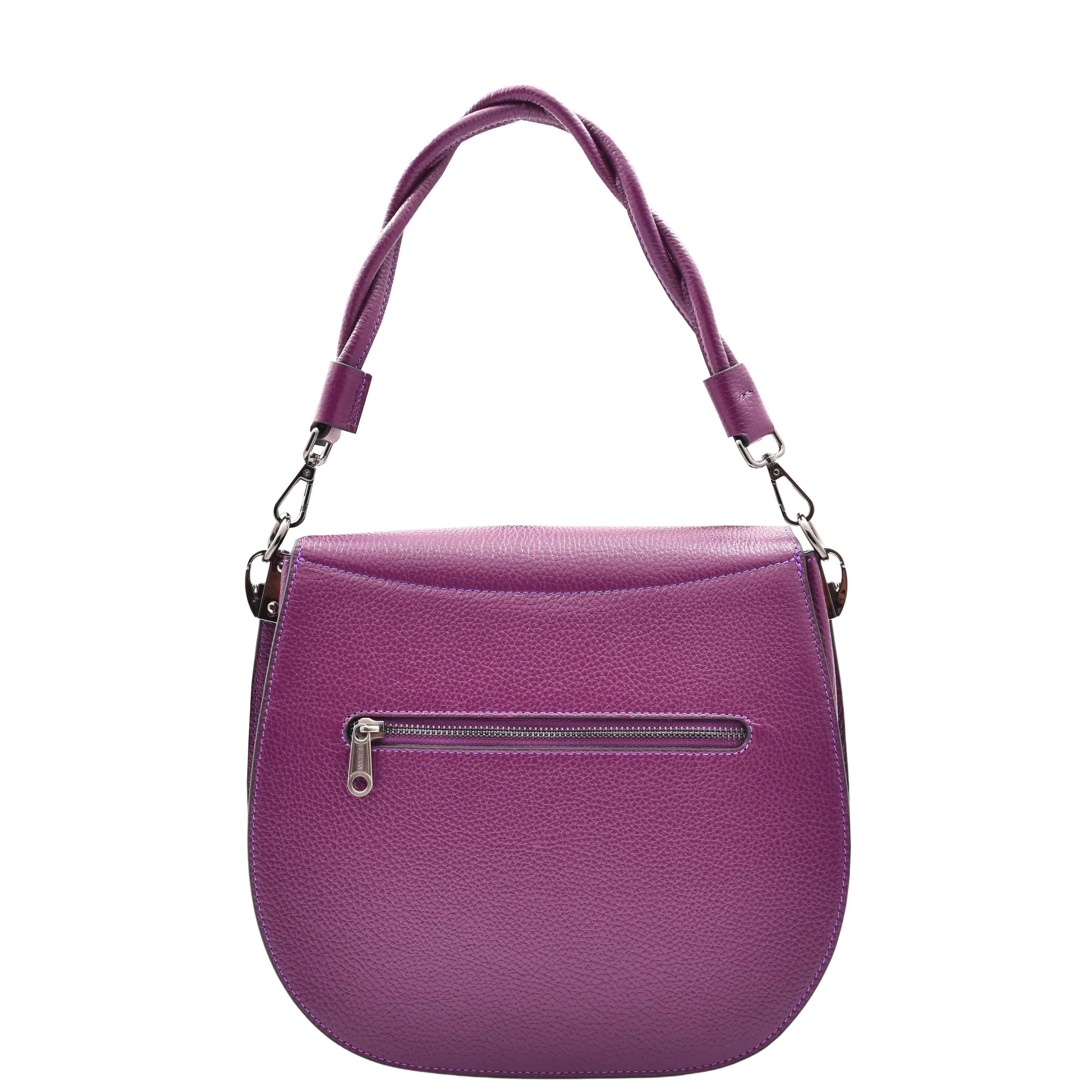 Womens Premium Leather Shoulder Saddle Bag Multi Pocket Handbag A6080 Purple