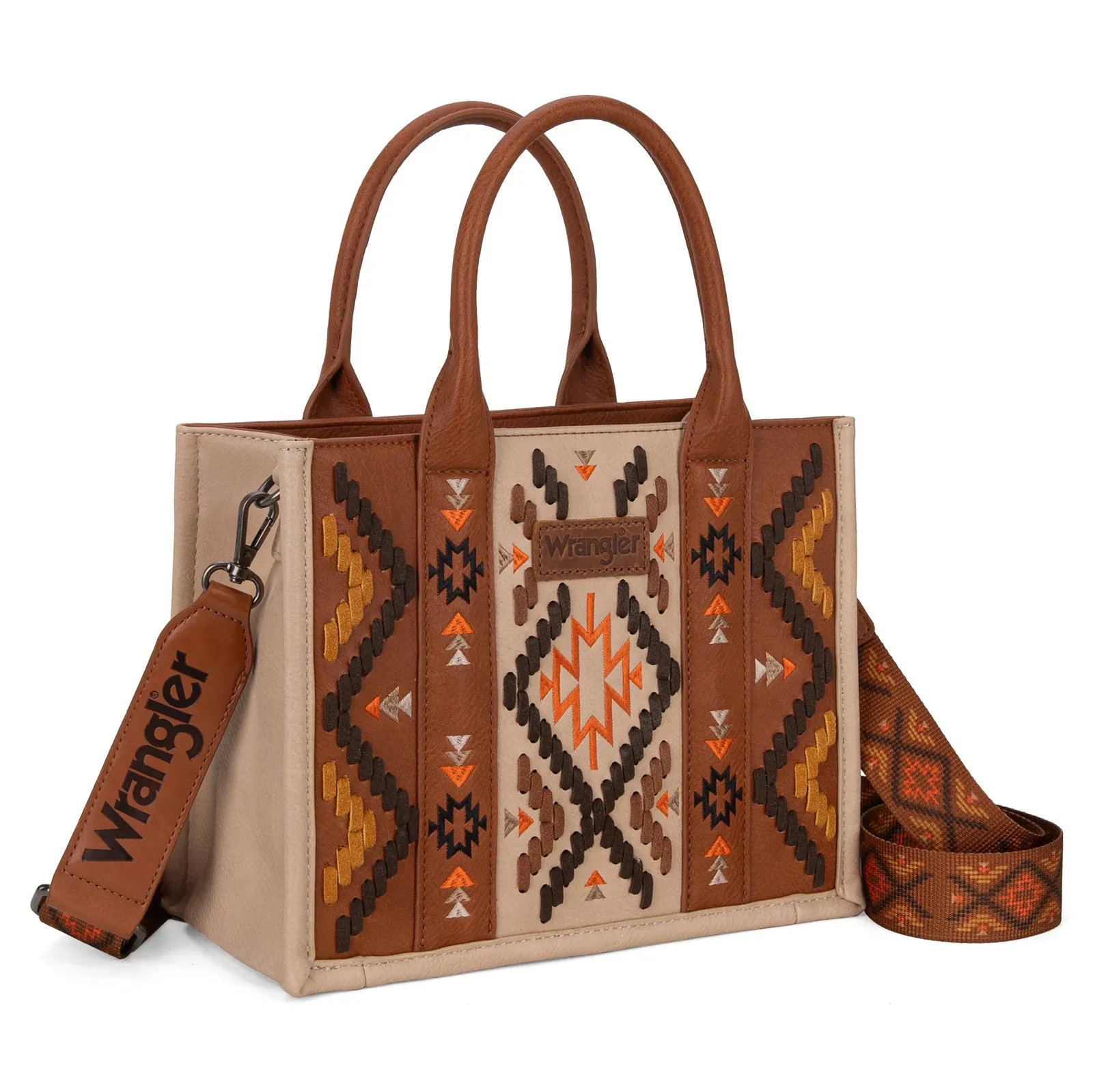 Wrangler Aztec Embroidered Tote Brown Crossbody-WG2214-8120BR