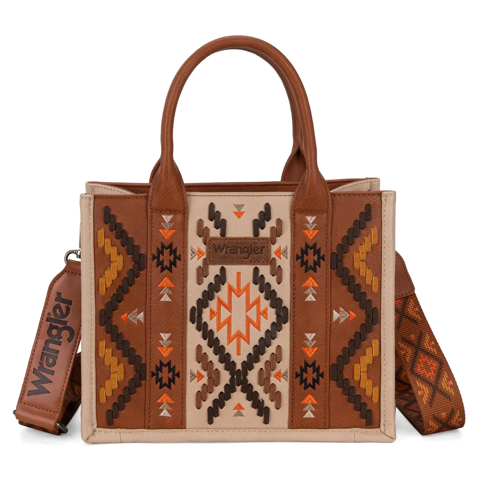 Wrangler Aztec Embroidered Tote/Crossbody - Brown