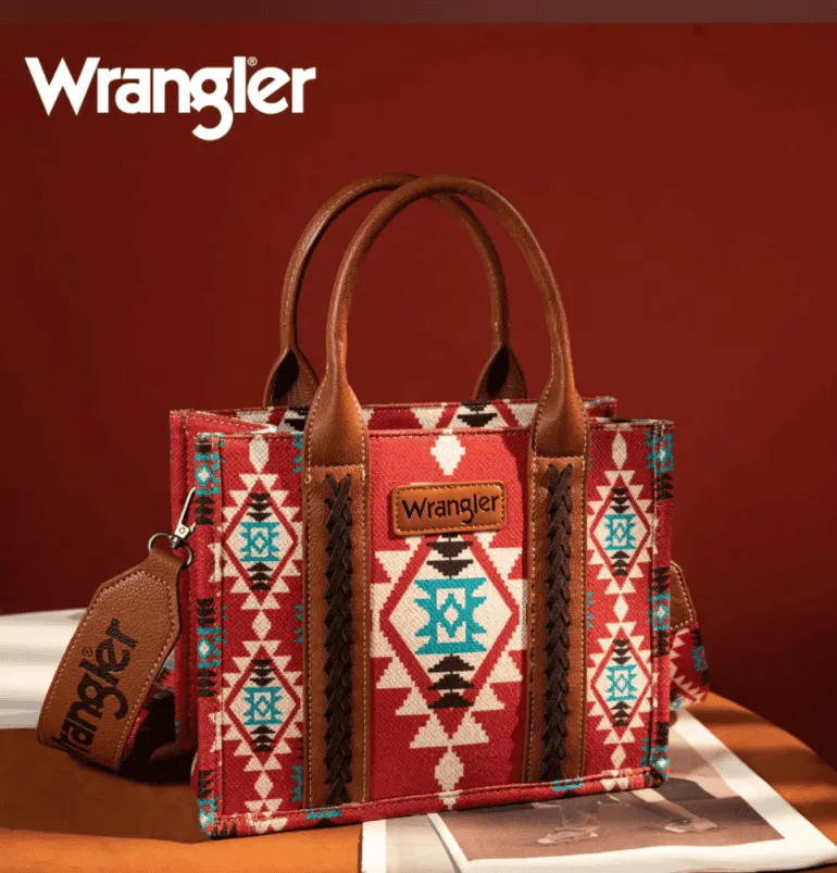 Wrangler Southwestern Print Small Canvas Tote/Crossbody -Burgundy