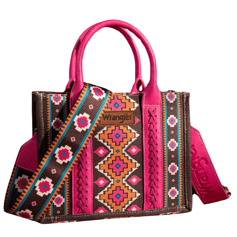 Wrangler Women's Southwestern Dual Sided Print Hot Pink Crossbody/Canvas Tote WG2203-8120SHPK