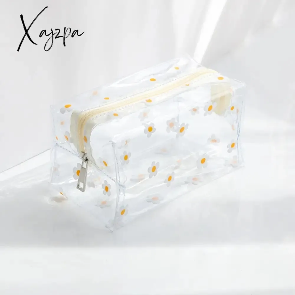 Xajzpa - Clear Makeup Bag Fashion Transparent Travel Portable Mini Wash Storage Bags Strawberry Flower Print Women Zipper Cosmetic Bag