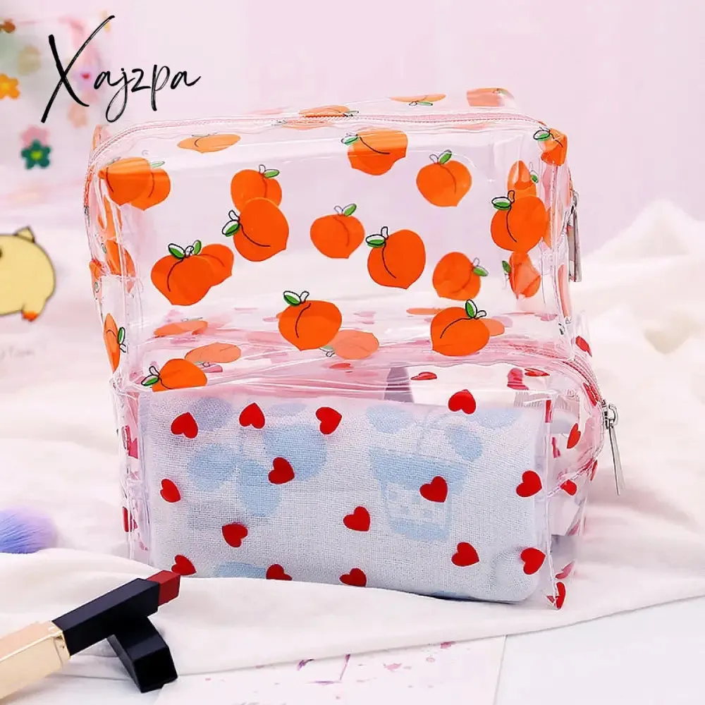 Xajzpa - Clear Makeup Bag Fashion Transparent Travel Portable Mini Wash Storage Bags Strawberry Flower Print Women Zipper Cosmetic Bag