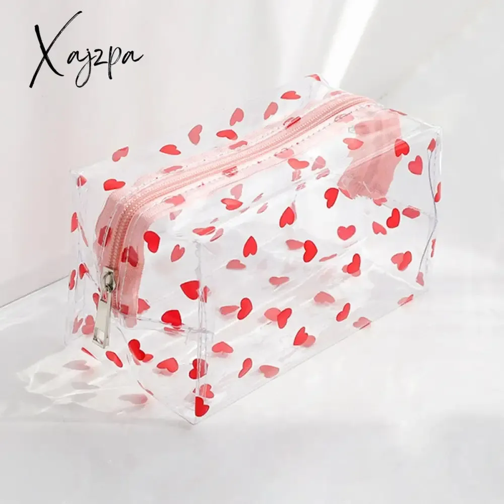 Xajzpa - Clear Makeup Bag Fashion Transparent Travel Portable Mini Wash Storage Bags Strawberry Flower Print Women Zipper Cosmetic Bag