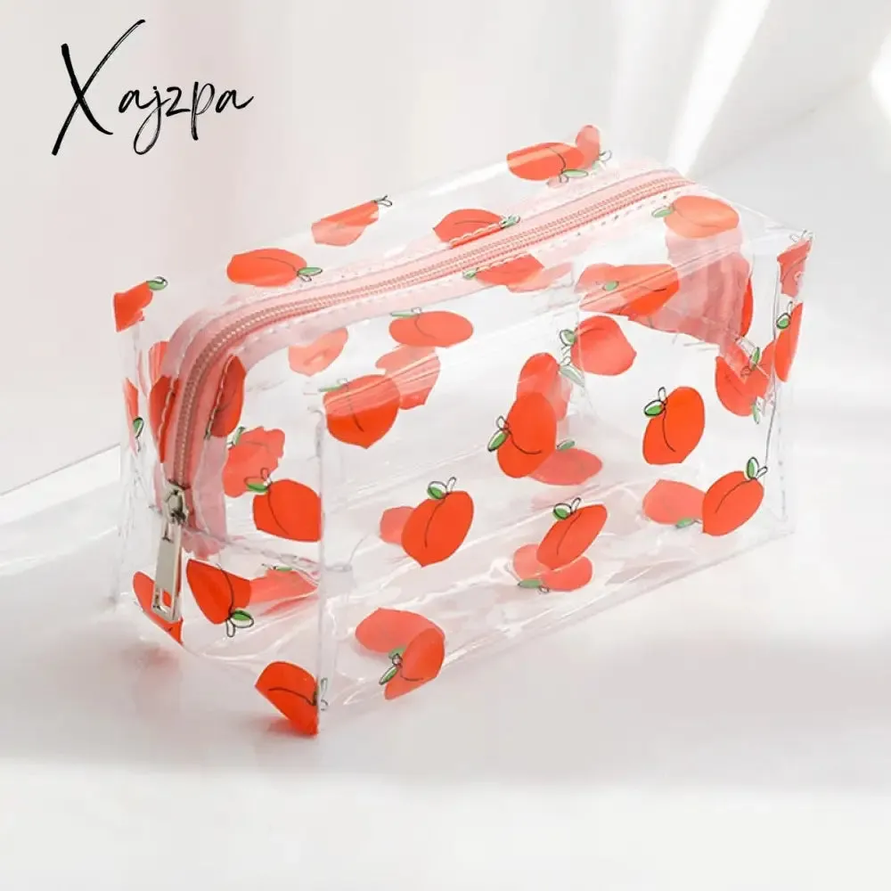 Xajzpa - Clear Makeup Bag Fashion Transparent Travel Portable Mini Wash Storage Bags Strawberry Flower Print Women Zipper Cosmetic Bag