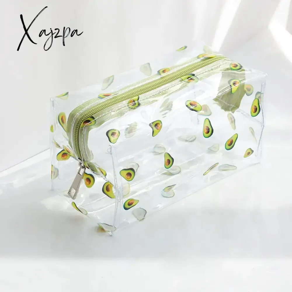 Xajzpa - Clear Makeup Bag Fashion Transparent Travel Portable Mini Wash Storage Bags Strawberry Flower Print Women Zipper Cosmetic Bag