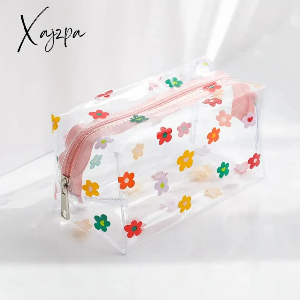 Xajzpa - Clear Makeup Bag Fashion Transparent Travel Portable Mini Wash Storage Bags Strawberry Flower Print Women Zipper Cosmetic Bag