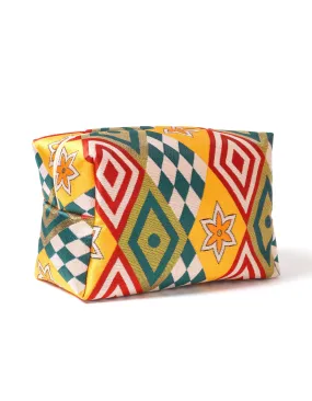 Yellow Mad Hatter Print Silk Jacquard Cosmetic Bag