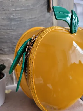 Yellow Vegan Leather Apple bag Crossbody Strap Zip Around Statement Bag